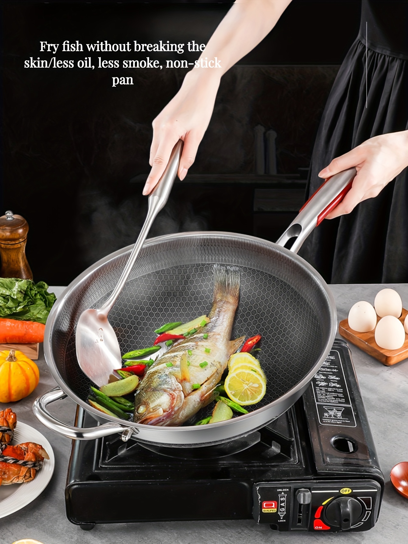 1 piece stainless steel frying pan household flat bottom frying pan induction cooker gas stove frying pan with lid and handle fried fish fried egg non stick pan frying steak pan kitchen honeycomb non stick frying pan camping frying pan 32cm 34cm 36cm details 0