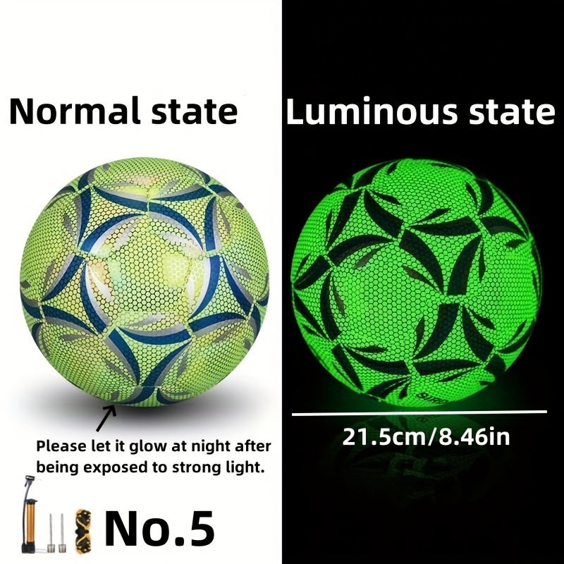 TEMU 1pc Shiny Fluorescent Green Soccer Ball, Pu Soccer Ball, Suitable For Outdoor Training And Home Entertainment Backyard Beach, With Pump And Mesh Bag