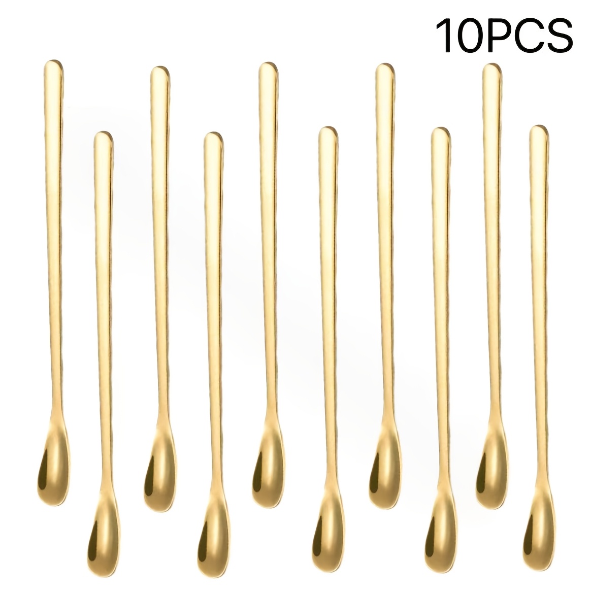 TEMU 6pcs/10pcs Stainless Steel Long Handle Mini Bar Spoons, Exquisite Seasoning Spoons, Stirring Spoons, Ice Scoops, Tea Scoops