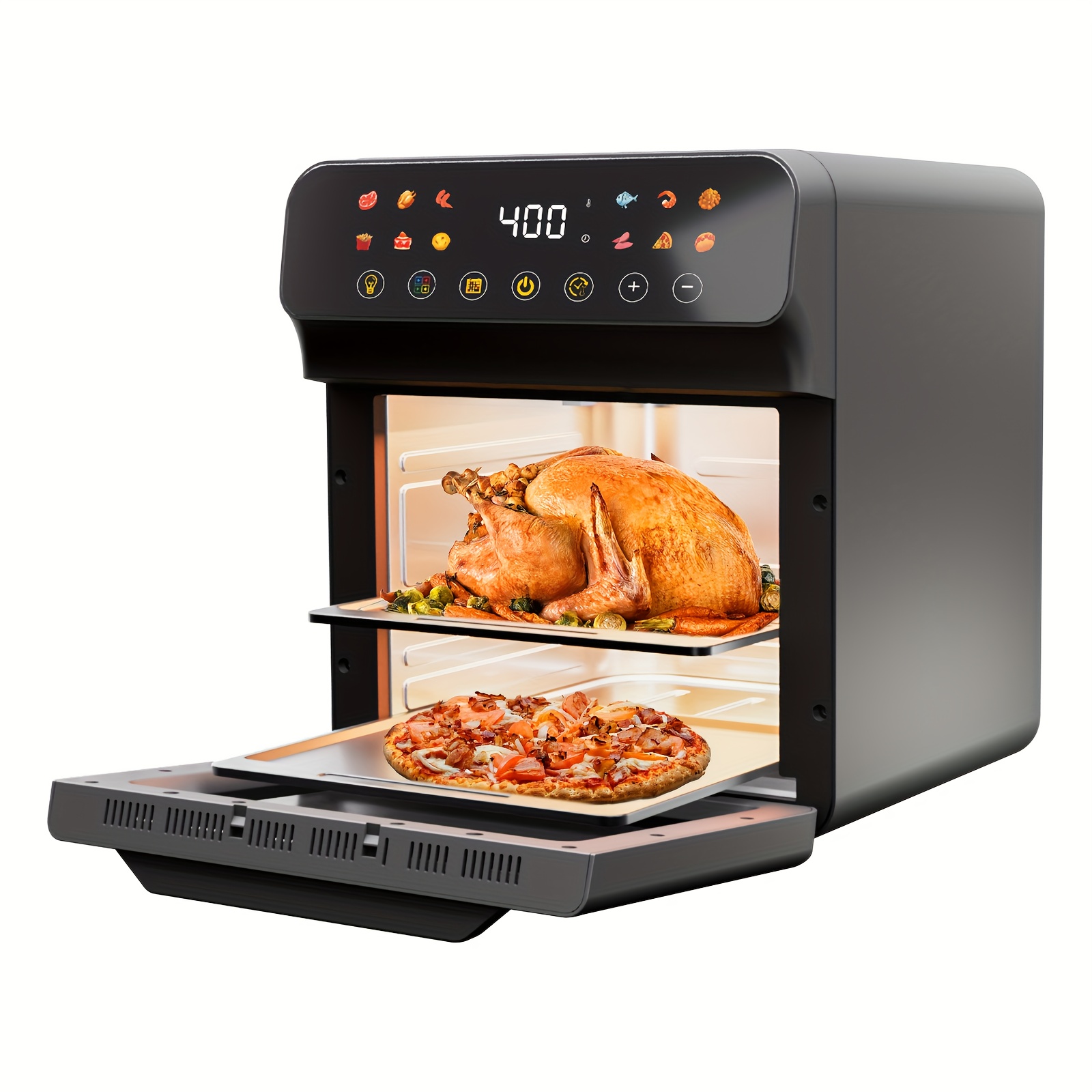 TEMU 12qt Large Air Fryer Toaster Oven Combo, Extra Large Countertop Convection Oven With Digital Touchscreen, 12 , Window, Nonstick & Dishwasher-safe, Bake, Roast, , Black, Air Fryer Oven
