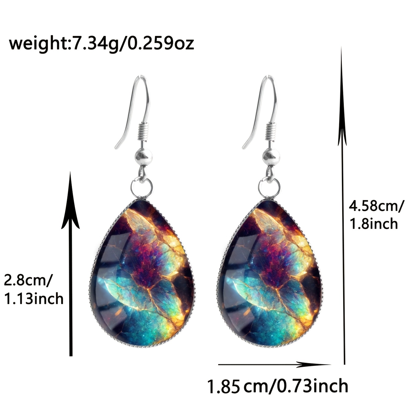 Women's Iridescent Teardrop Earrings with Mineral Pattern