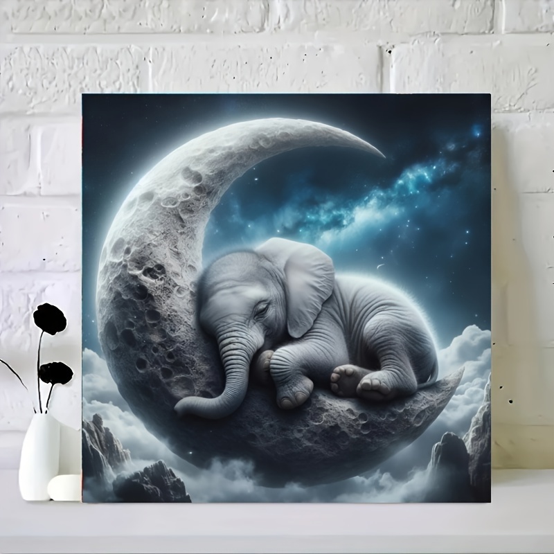 

Elephant On Moon 5d Diy Diamond Painting Kit | Animal Themed Round Acrylic Diamonds | Sparkling Mosaic Art Wall Decor For Bedroom, Office, Living Room | Perfect Gift | Frameless 30x30cm (12"x12")