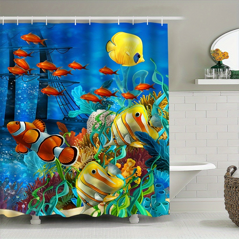 

Shower Curtain - Waterproof, Machine Washable With Hooks Included, Featuring & Tropical For Bathroom Decor