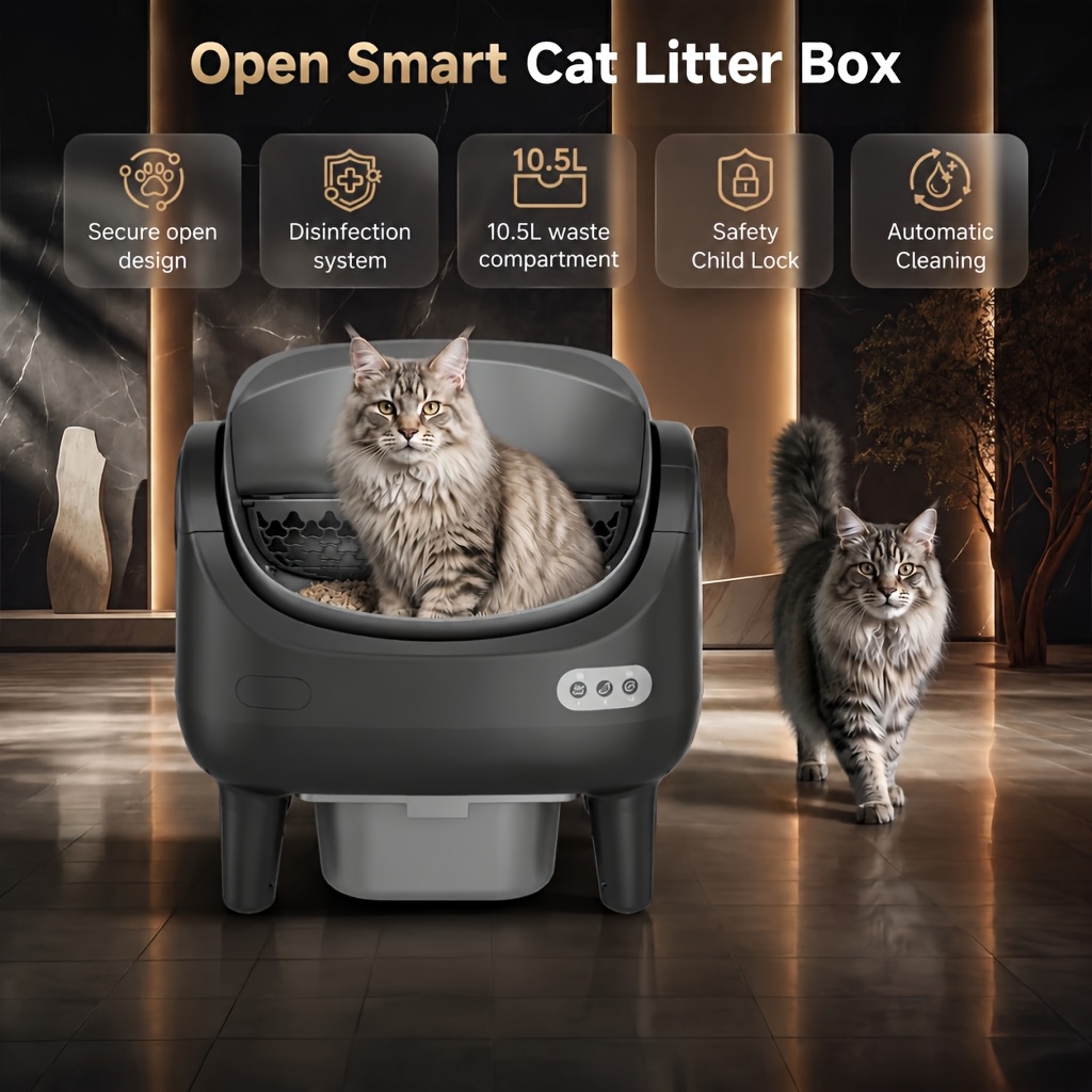TEMU Extra-large Smart Self-cleaning Litter Box With Built-in Sterilizing Light For Double Deodorization, Large-capacity Waste Tray, 14-day Automatic