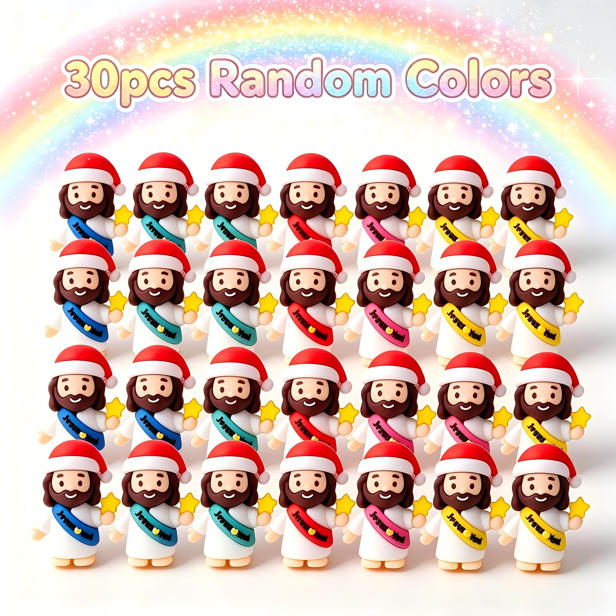 TEMU 30pcs Random Jesus Figurines With Santa Hat, Religious Tabletop Ornaments, Christmas Desktop Decor, Holiday Religious Gift