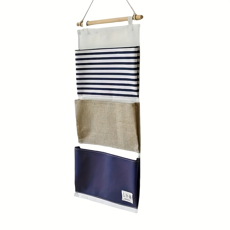 TEMU 1pc 3-pocket Hanging Organizer, Multifunctional Plain Striped Storage Bag, Home Organization And Storage Bag, Bedroom Decor, Living Room Decor,