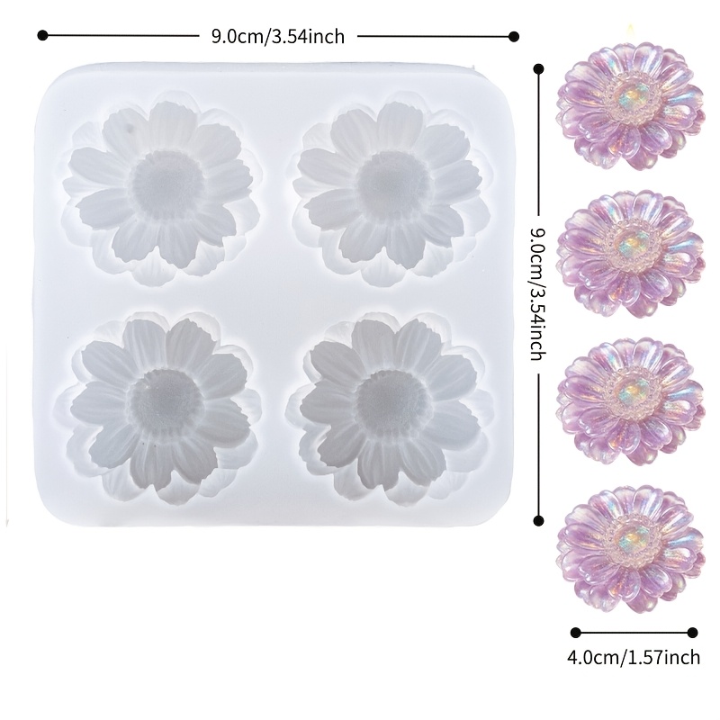 TEMU Moule en silicone à petites fleurs pour art de la résine, moule à porte-clés marguerite à 4 trous, fleur à faire soi-même pour boucle d'oreille,