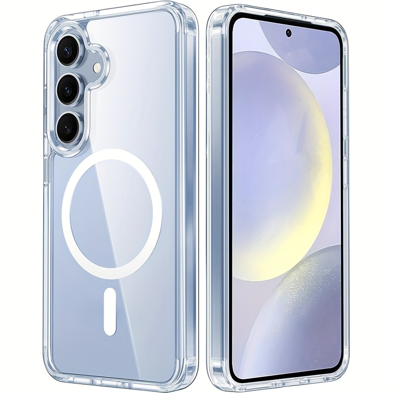 phone case compatible with compatible with galaxy s25 s25fe s24 plus s23 s22 ultra s21 phone case magnetic charging   yellow shockproof acrylic hard anti fall protection clear phone case transparent magnetic