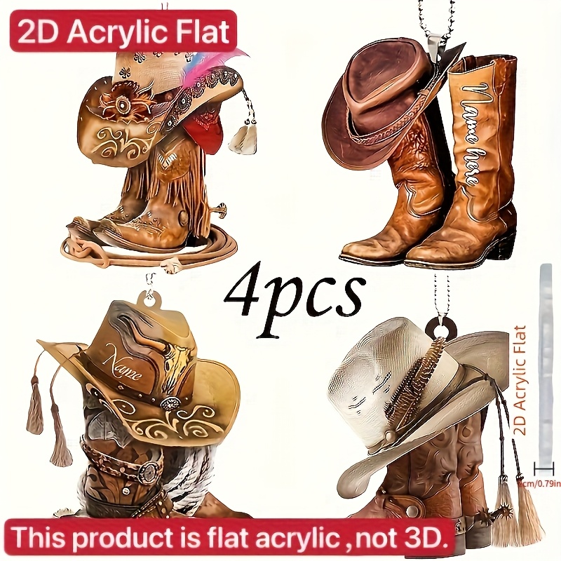 TEMU 2d Flat, 2d Flat Set Of 4 Vintage Knee-high Boots And Hat Charms, Multifunctional Hanging Decorations Suitable For Car Interior, Keychains, Bag
