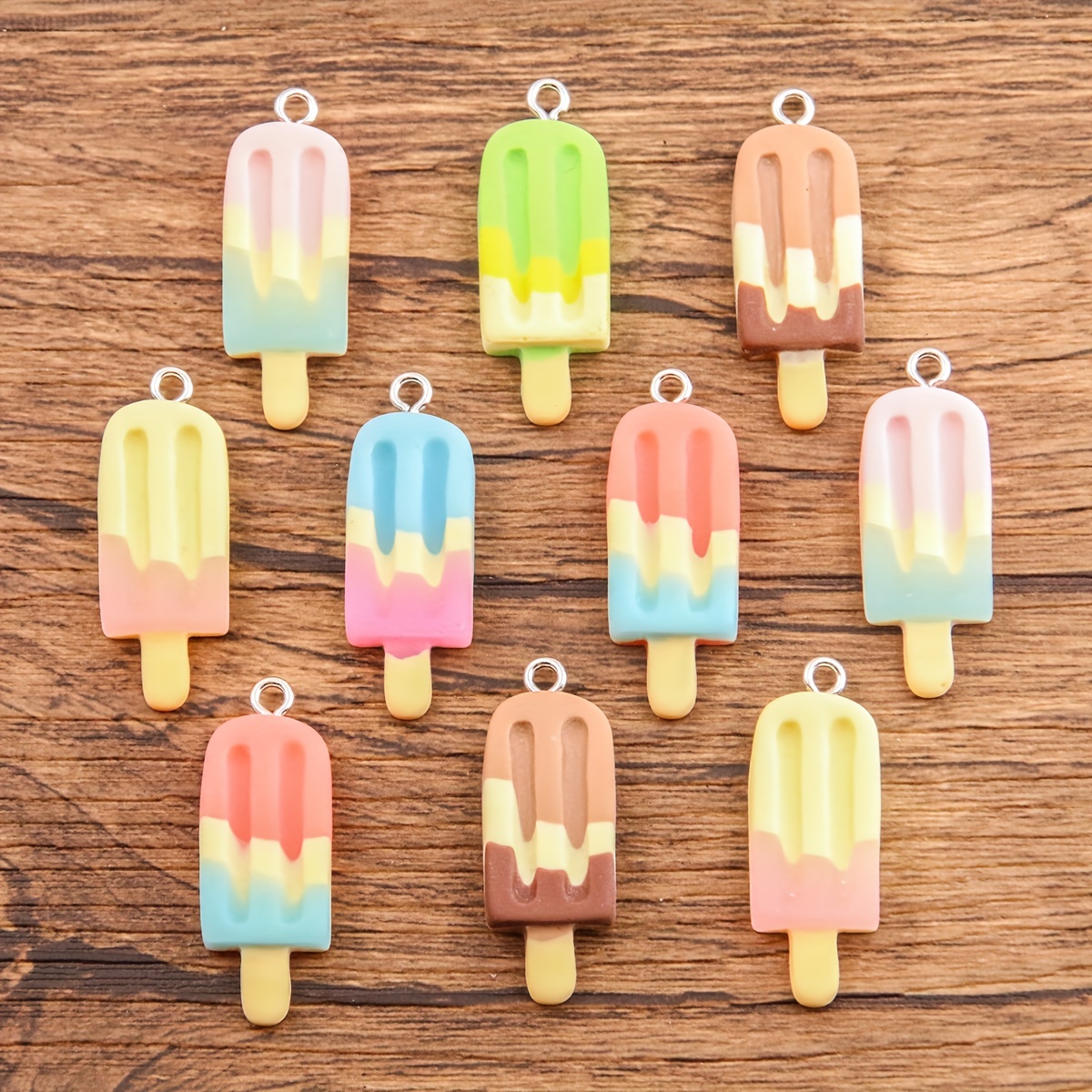 

10pcs Assorted Varieties Gradient Color Small Ice Cream Charms, Resin Funny Pendant, Ideal Accessories For Necklace, Bracelet, Keychain, Jewelry Making