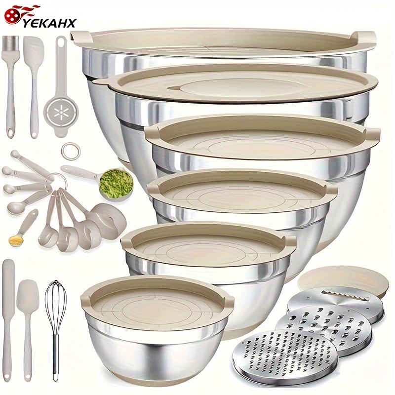 26pcs stainless steel mixing bowl set anti slip base - Temu
