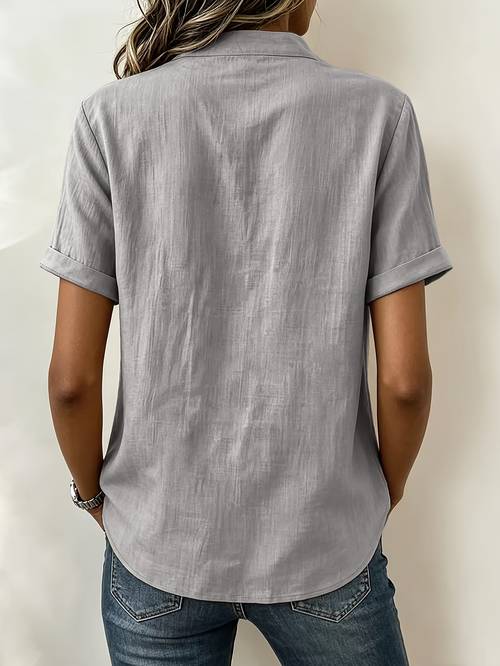vintage chinese style collar blouse with front front slit and rolled sleeves a lightweight womens casual top shirt