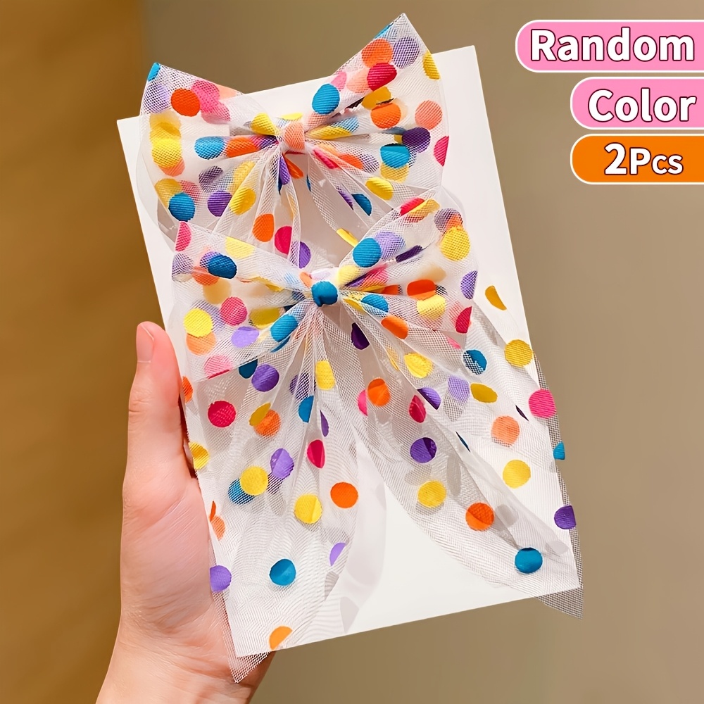 Image of 2pcs Set Of Polka Dot Bow Hair Clips In Random Colors, Multi-colored Accents Suitable For Daily Outfit Accessories, Women's Oversized Bow Headwear, Cute Hair Accessories, A Gift For - Fashion