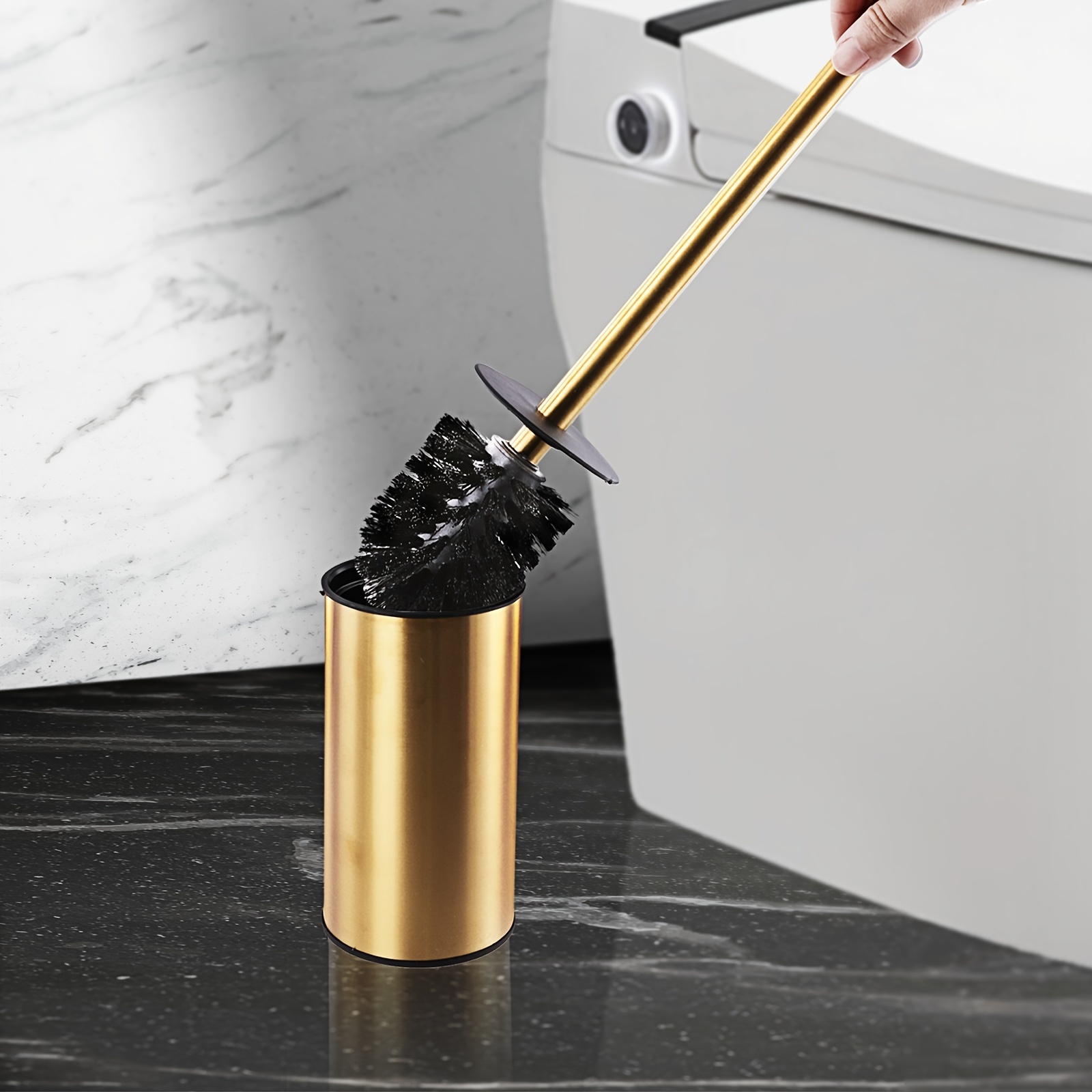 

Set Of 1pc Standing Toilet Brush Set Toilet Cleaning Brush Household Bathroom Anti-odor Floor Toilet Brush Holder (golden, Black, Bright Silvery)