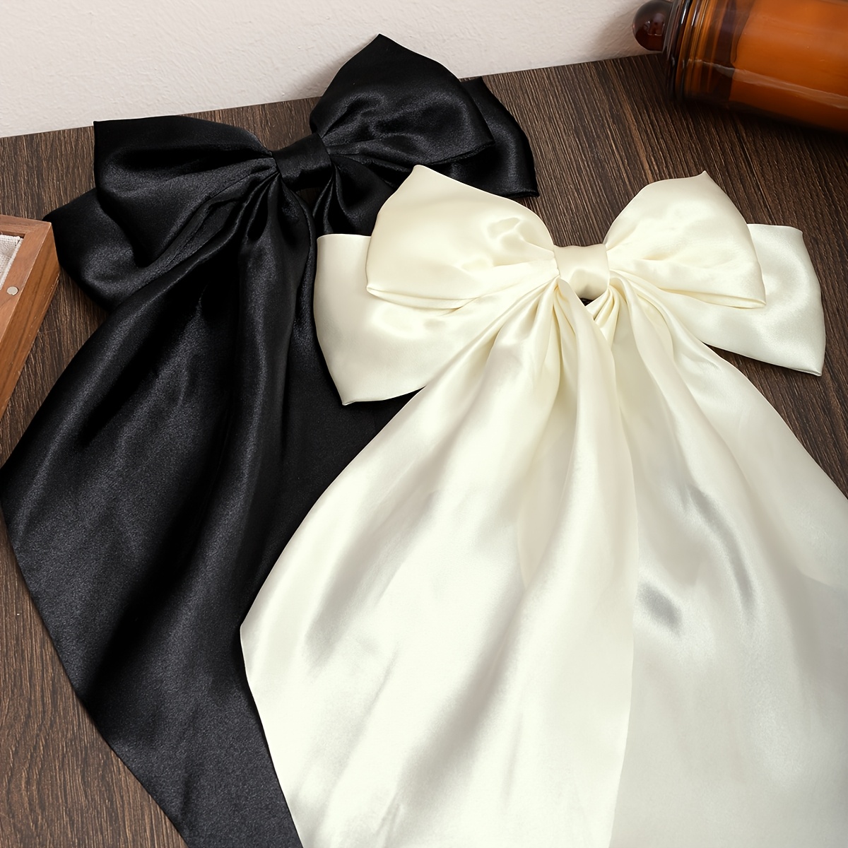 TEMU 2pcs Women' Solid Color Fabric Large Bow Ribbon Hairpin Headdress, Suitable For Daily Ponytail Clips On The Back Of , Half-tied Princess,