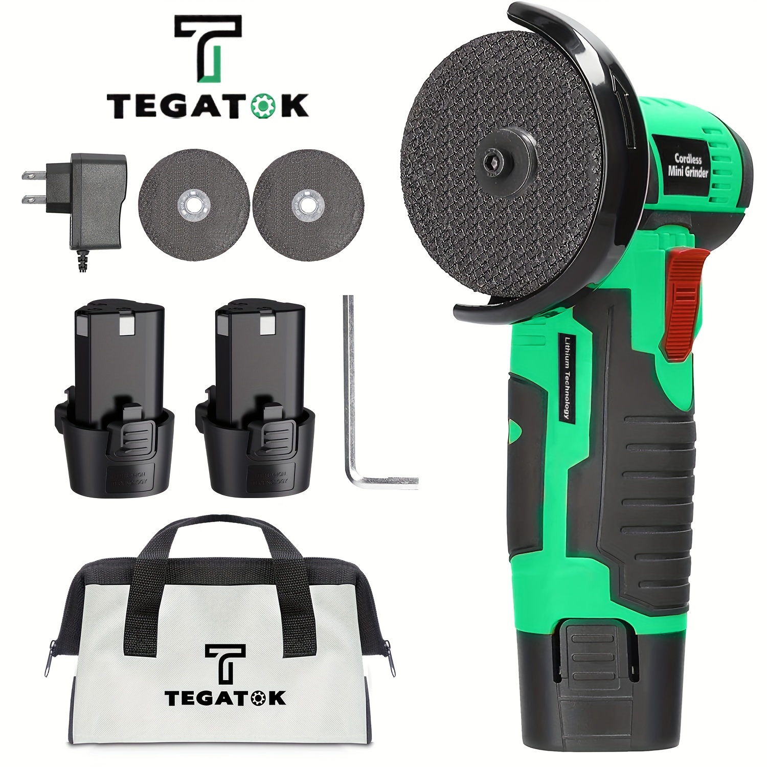 

1 Set Tegatok 12v Angle Grinder, 19500rpm Electric Polishing Grinding Machine, Mini Cordless Lithium Battery Power Tool, With 2 * 1500mah Batteries And 2 Grinding Wheels