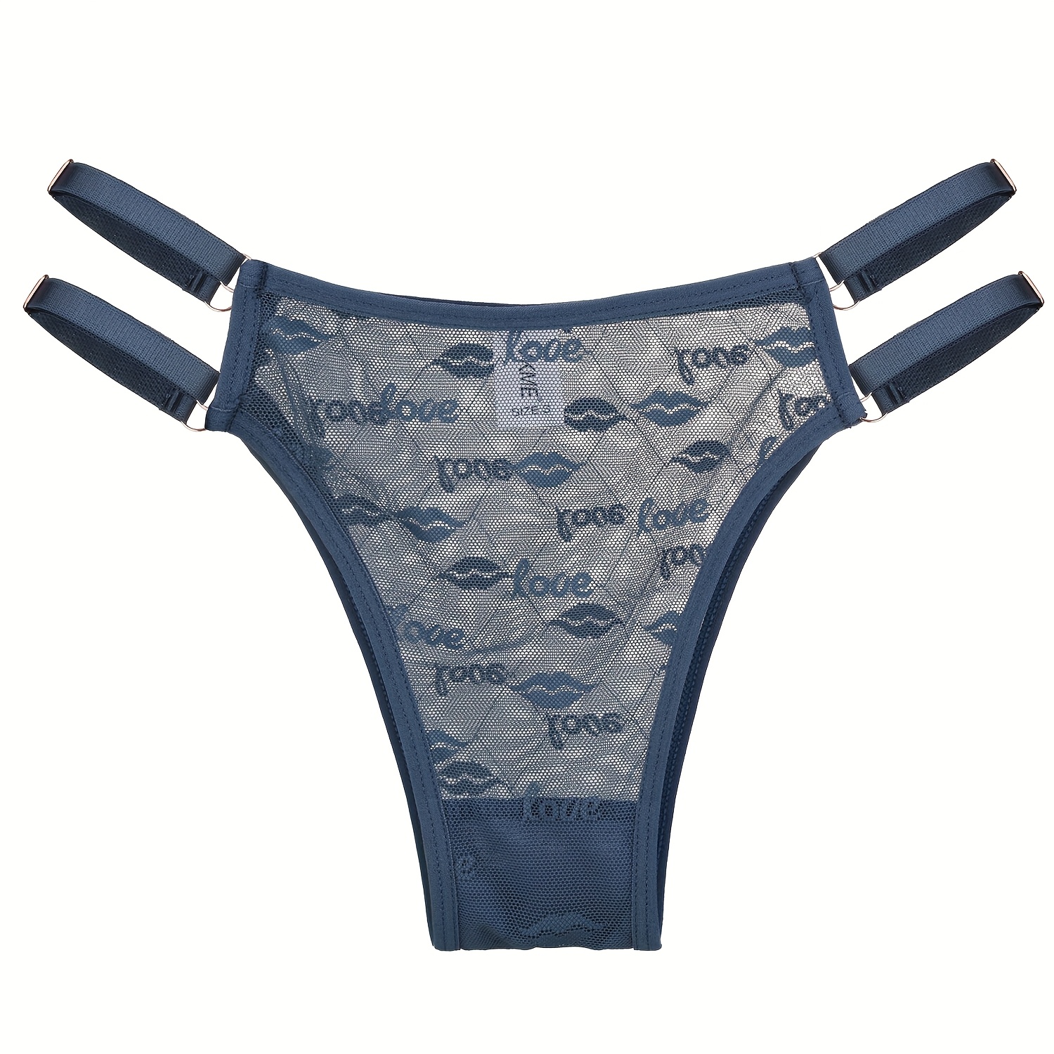 1-Pack Sexy Japanese-Style Lace Lips LOVE Double-Strap Panties | Adjustable Hollow Low-Waist Women'S Triangle Panties with Fashion Buckle