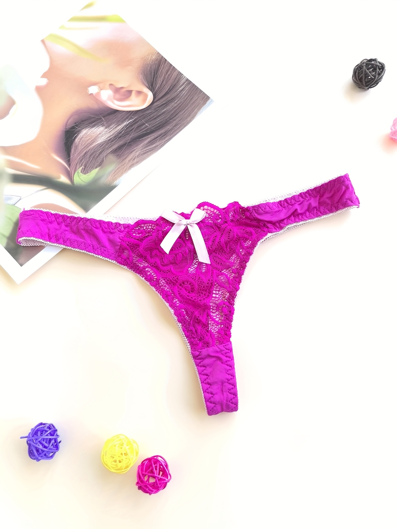 Juego de 5 tangas de encaje  para mujer, transpirables, a la moda, suaves, ajustadas, sin costuras y cómodas, con ribete de color de contraste