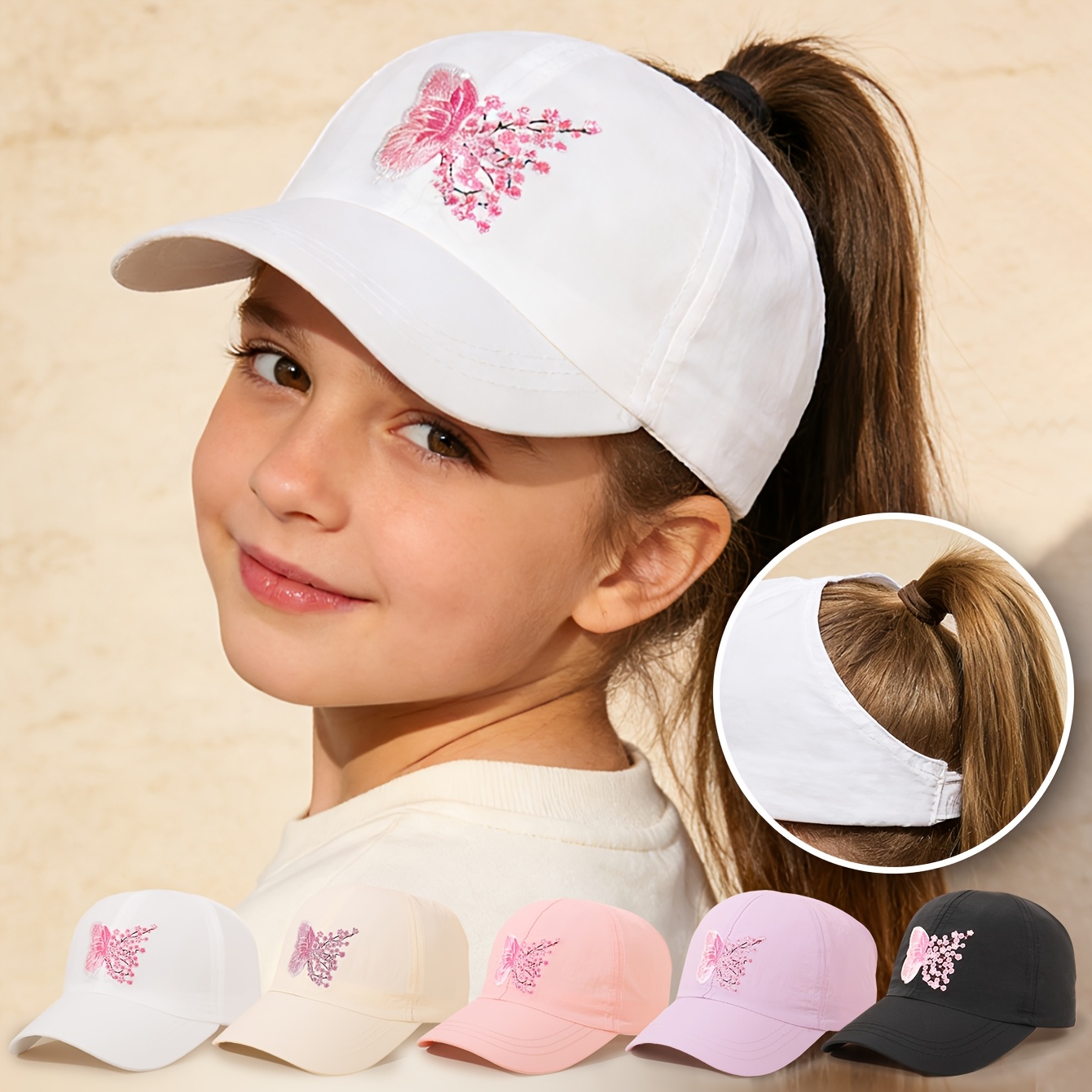 girls   embroidered baseball cap ponytail quick dry hat versatile sun hat for summer   suitable for   aged 3 8 years
