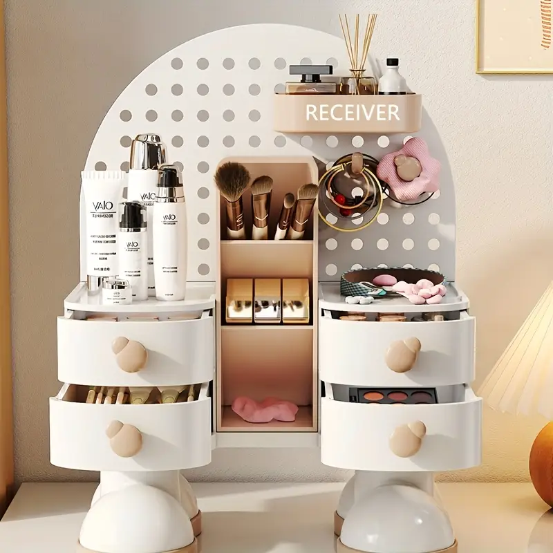 1pc creative jewelry storage box with drawer storage artifact multi functional office desktop storage box suitable and light beige care products jewelry office supplies jewelry boxes Product details 2
