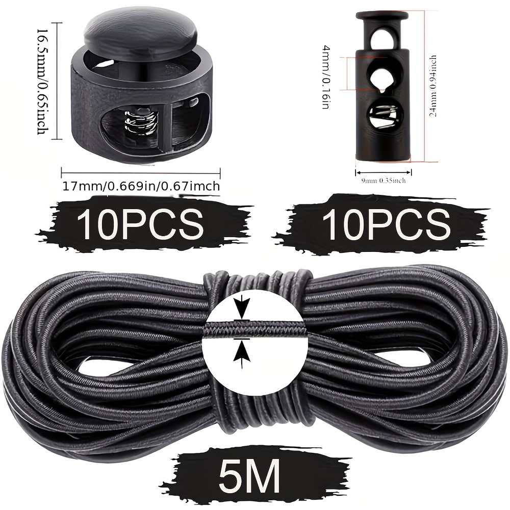 TEMU 5/10 Mètres de Corde Élastique 3MM + 20 Boucles Antidérapantes, Idéale pour Cordon de Sac à Dos, Ajustable, Parfaite pour Lacets de Vêtements,