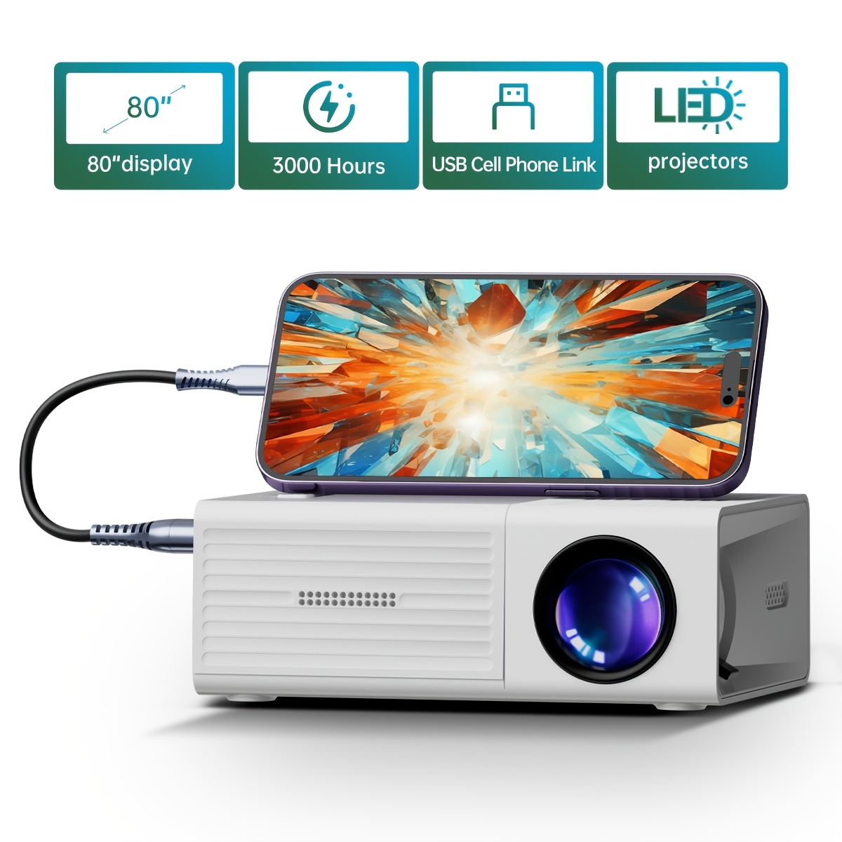 Portable Projector Supporting 1080P for Home Theater & Gaming