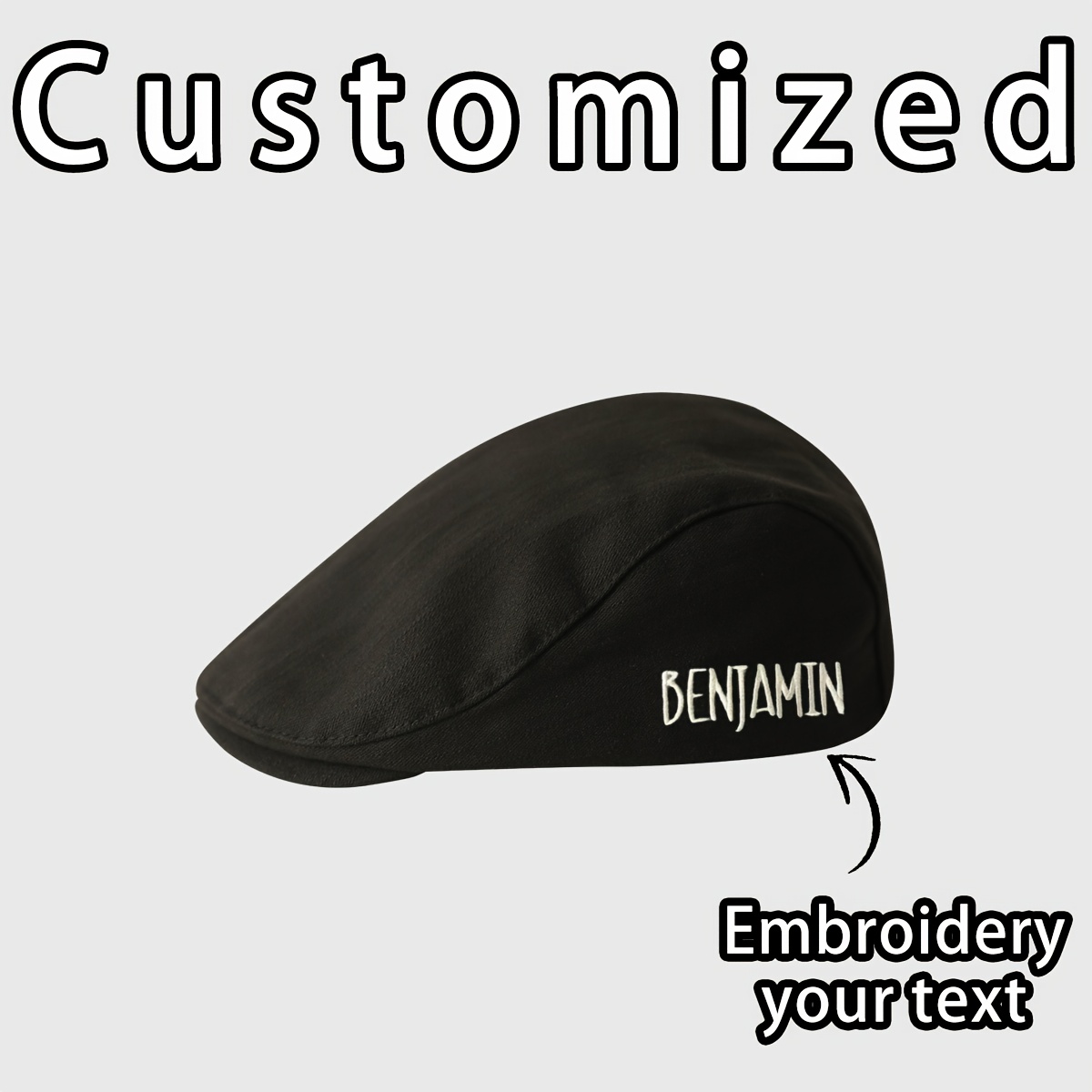 TEMU 1 Personalized Embroidered Text Newsboy Cap, Beanie, Add Your Text To The Side Of This Hat, Classic Baseball Cap, Beret, Suitable For Men And