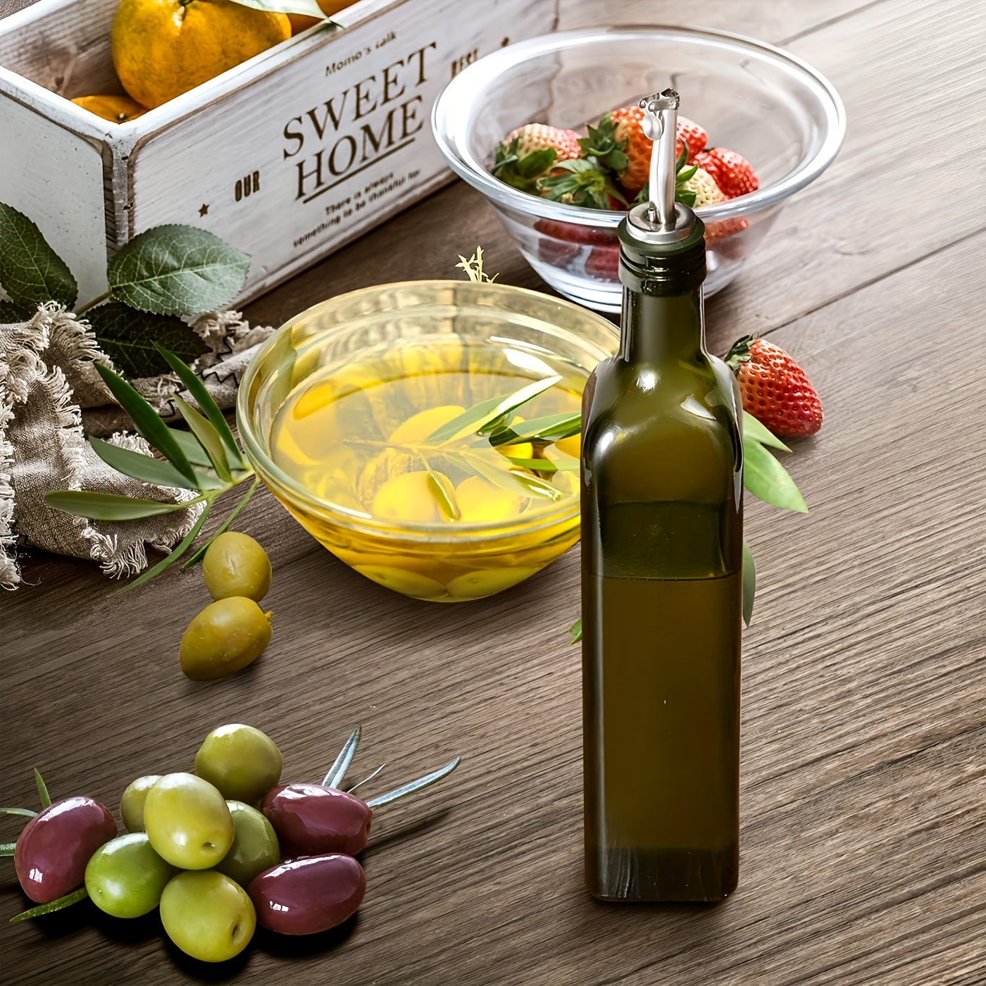 Bouteille huile olive et vinaigre, distributeur d'huile d'olive