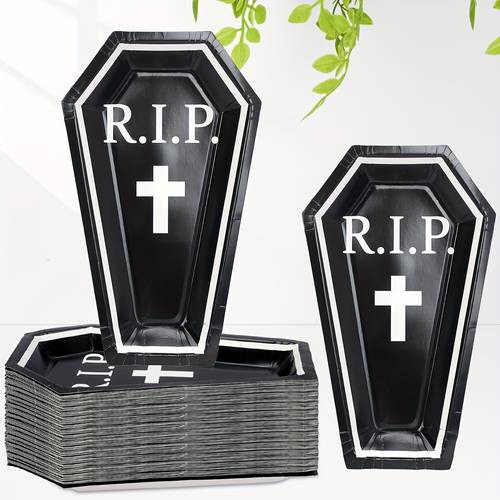 item picture 10pcs 20pcs 50pcs for halloween paper plate shape rip plate black white dinnerware plate for halloween party supplies table decor for halloween christmas thanksgiving
