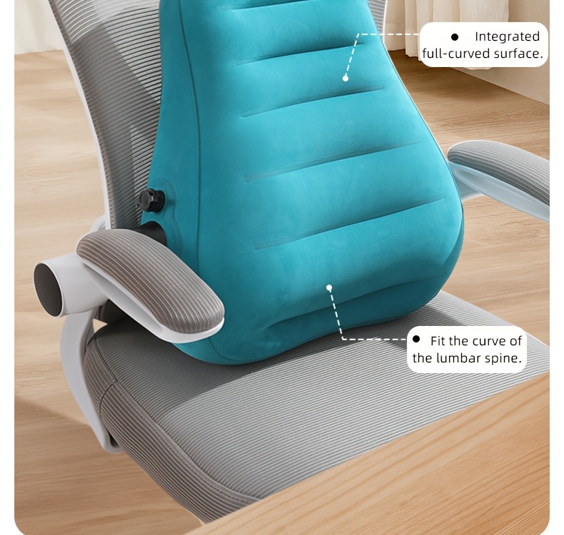 teal inflatable lumbar support pillow ergonomic   with pressure relief design for long distance flights high speed trains office use washable synthetic fiber   season   flight   accessory   design inflatable travel pillow Product details 4
