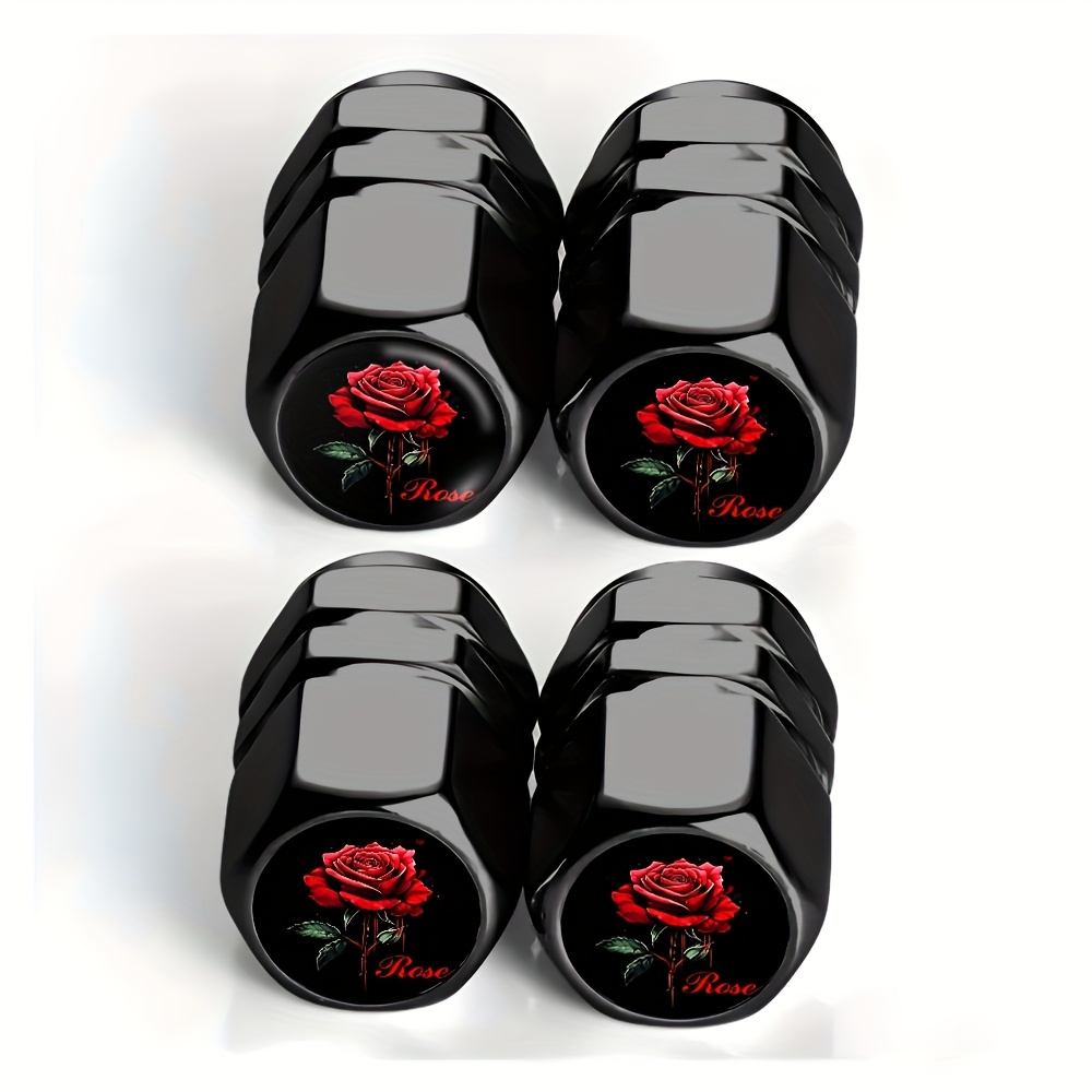 TEMU 4 Pack Black Dark Red Picture Tire Valve Caps - For Cars, Trucks, Suvs And Motorcycles, Durable Aluminum Alloy, Stylish And Practical Dust-proof Design, Vehicle Additions | Additions |