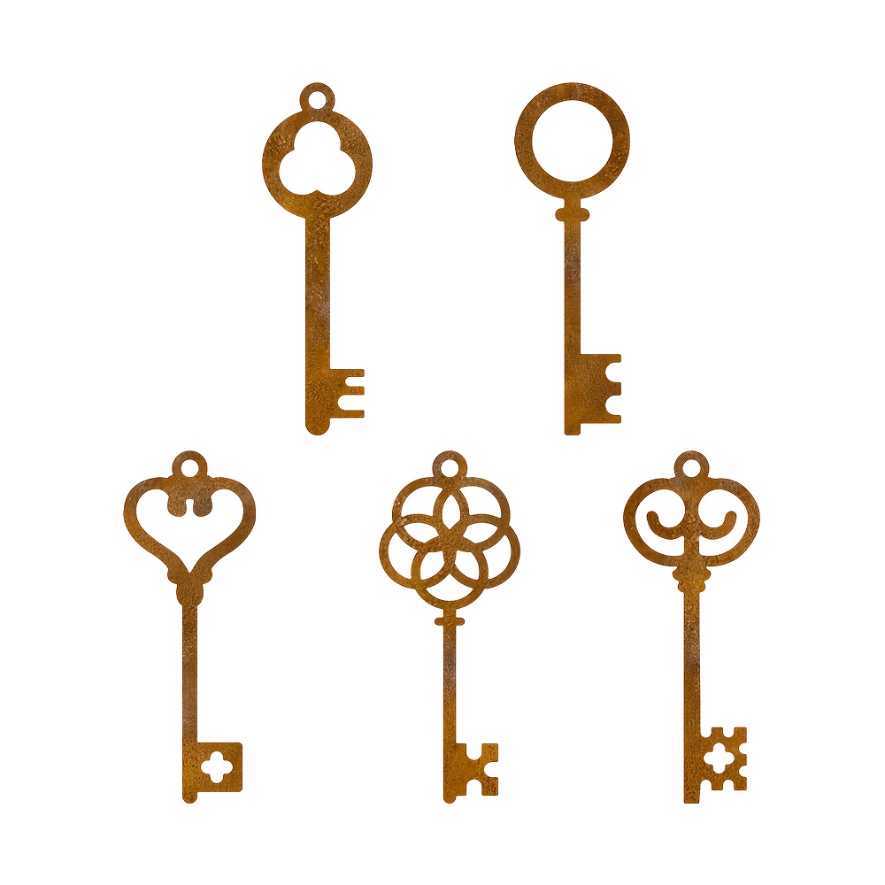 E-shop [Rostiger Bastelkram] [Weihnachten] 5er-Set Natürliche rostige Metall-Schlüssel-Dekoration, rostige Skulptur-Hängeornamente, Schmiedeeisen