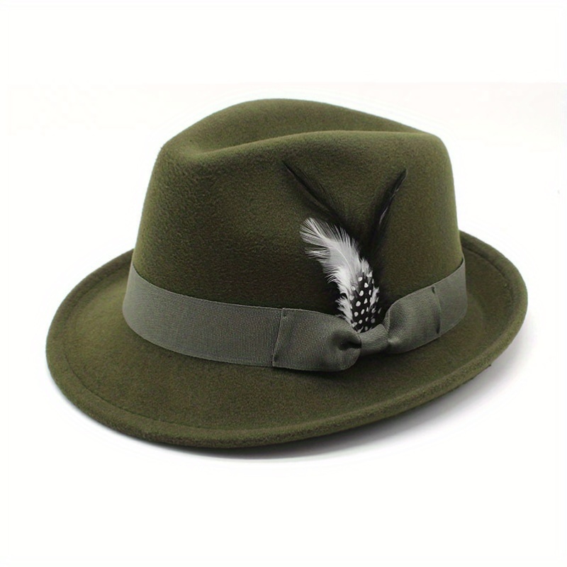 elegant brown vintage style fedora hat feather bow - Temu display picture 1