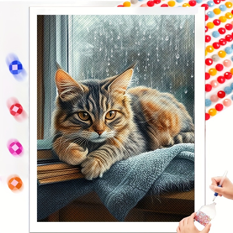 

Kit de Peinture de Diamant 5D Chat Confortable sous - Ronds Complètement , 11.8x15.8 Pouces, Art en Mosaïque, Idéal pour Débutants, Cadre - pour la Décoration de & du Bureau, Cadeau de Noël ou du An