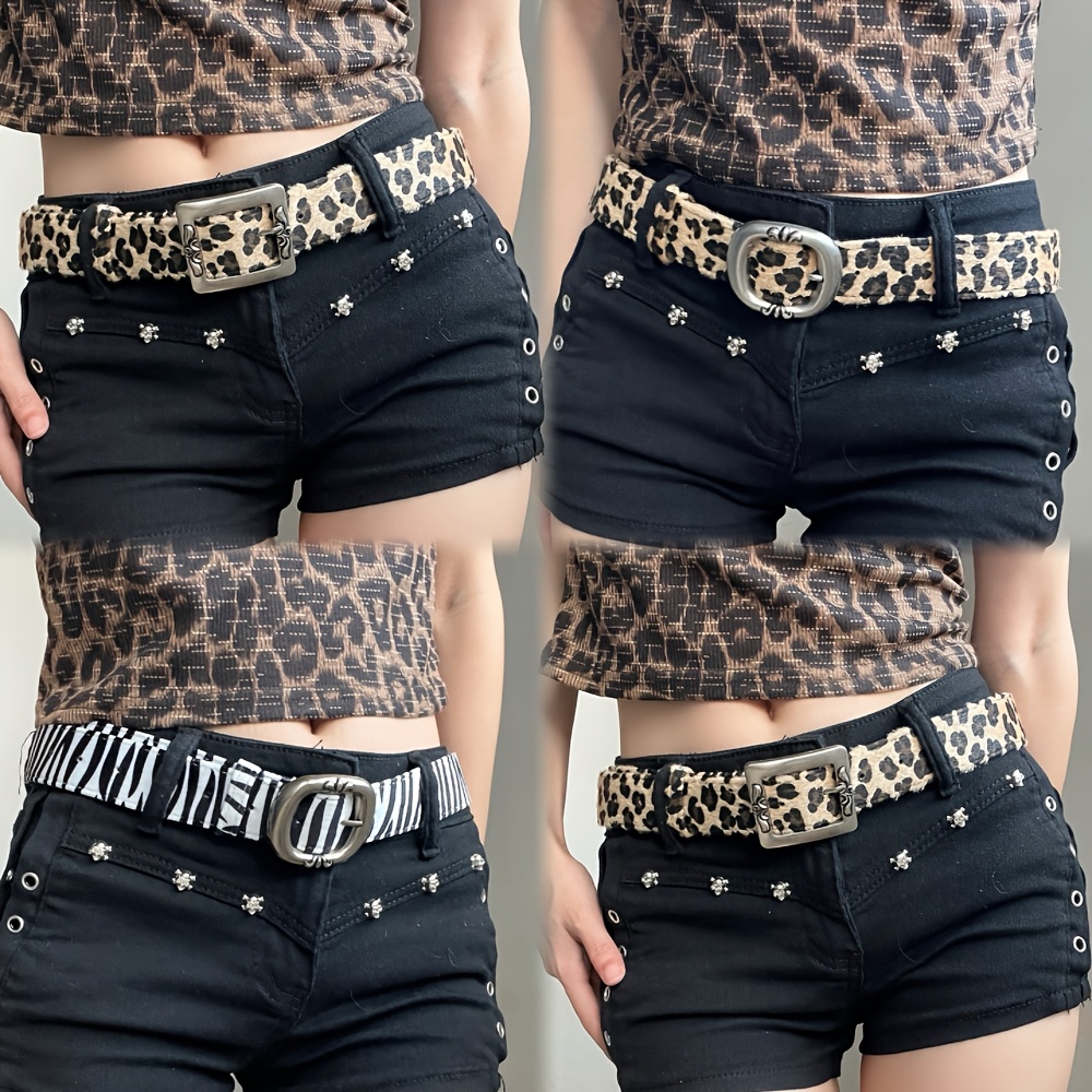 Women's Leopard Print Adjustable Belt with Metallic Buckle