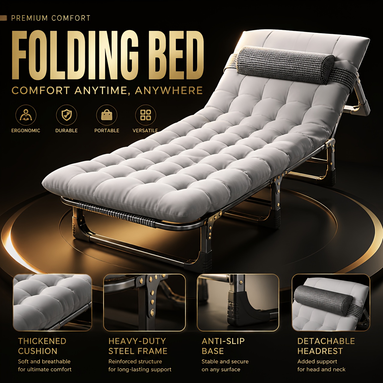 Image of Office Folding Bed, Three-fold Bed, Nap Bed, Gift, Bed, Beach Outdoor Single Bed, Folding Bed. Suitable For Office Workers And .