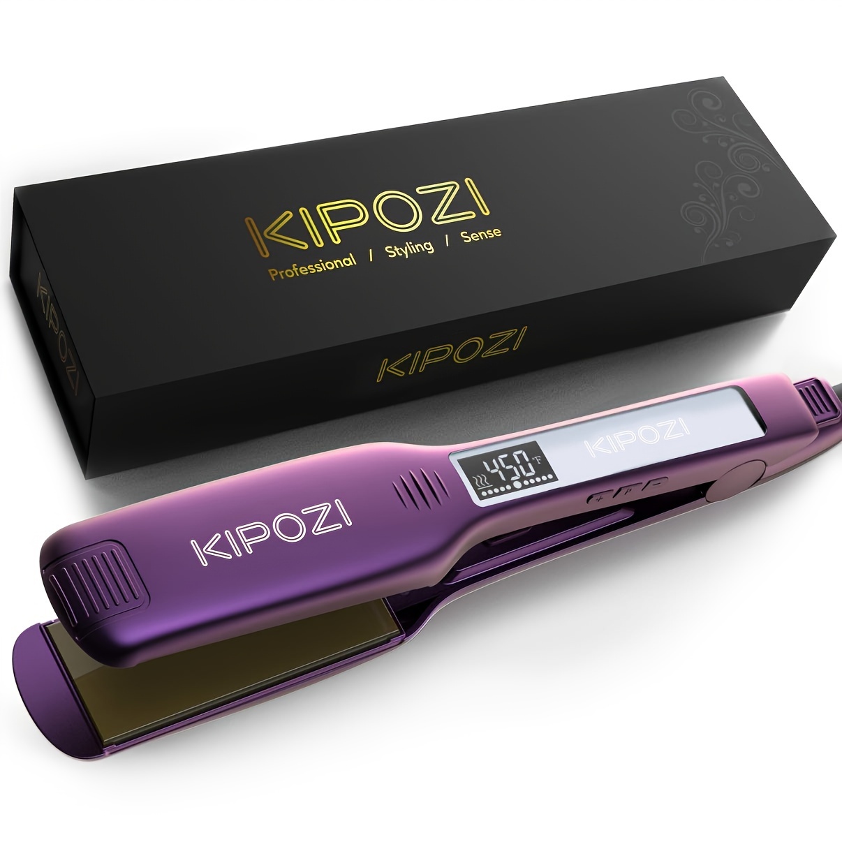 TEMU Kipozz Hair Straightener, , Hair Straightener, Adjustable , With Safety Lock, With 1.75-inch Floating Titanium Wide Plate, Purple