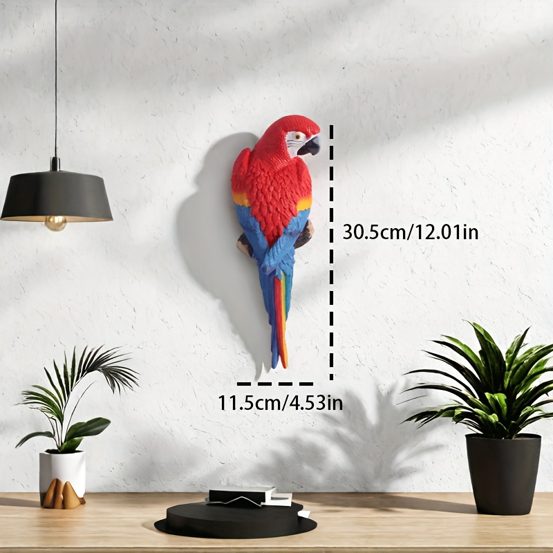Image of Summer Tropical Resin Macaw Parrot Wall Sculpture 3d Bird Wall Mount Decor Indoor Outdoor Patio Fence Boho Wall Art Ornament