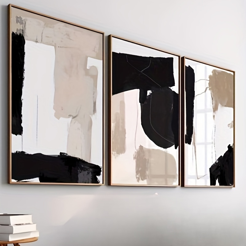 3pcs Modern Neutral Abstract Gallery Wall Art Modern Abstract Print Black Beige Art Canvas Poster For Office Decor