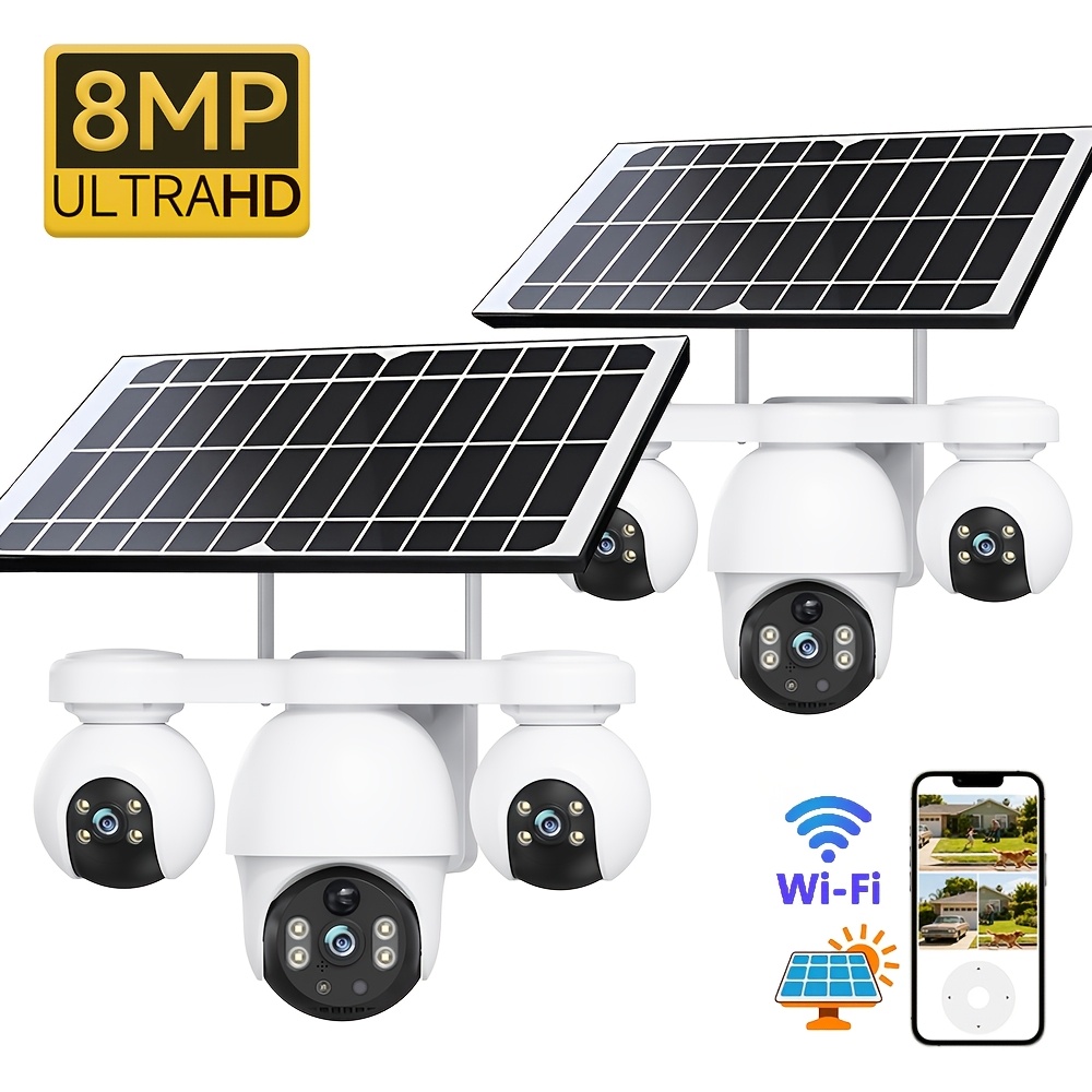 Image of 8mp Wifi Solar Outdoor Camera With 3 Lenses And 3 Screens Security Cameras Support Ptz 360° Pan/tilt Rotation, Pir Human Detection, Audio, Color Night Vision, Motion Alarm, Home Intelligent Monitoring