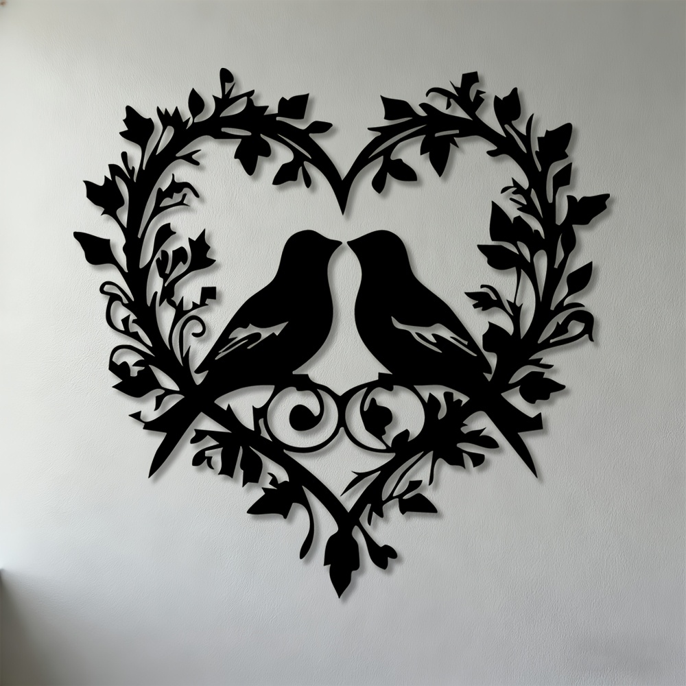 TEMU 2d Flat - 1pc, Two-dimensional Wall Art Featuring Heart-shaped Birds With Vines, Ideal For Decorating Your Living Room, Bedroom, Or Office