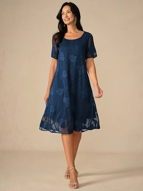 ladies chiffon dress elegant casual loose floral short sleeve round neck dress