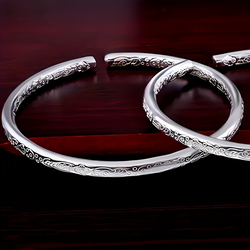 Bohemian Style S925 Silvery Open Bangle Bracelet