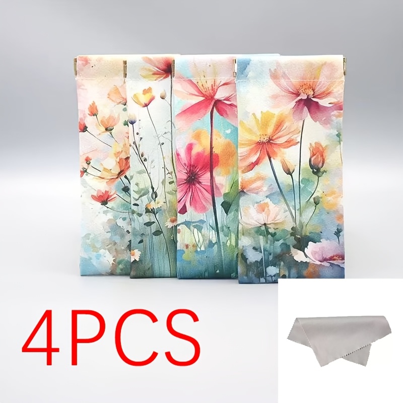 TEMU 4pcs Random Fashion Glasses Pouch (2pcs Glasses Bags And 2pcs Cleaning Cloths), Daily Portable Press-top Glasses Case, Easy Solid Color Glasses