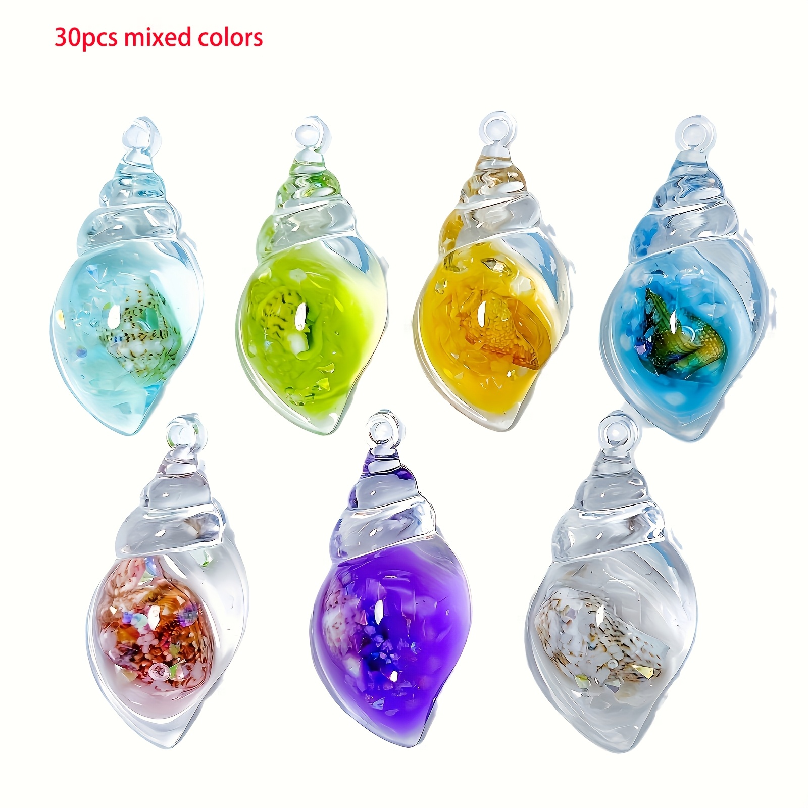 Image of Random 30pcs -the-dark Seashell Pendants, Cream Glue Medium Size Seashell Charms Creative Cute Jewelry Acrylic Additions, For Necklace Earrings Keychains Gift