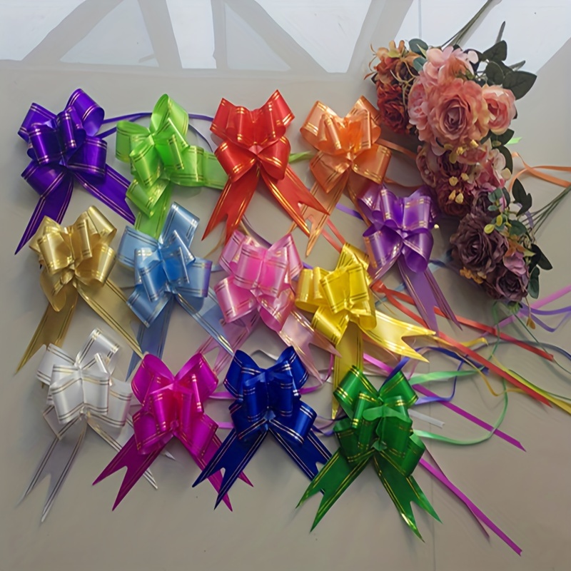 

98pcs Vibrant Large Gift Bows - Satin Pull Bows In Assorted Colors For Wedding & Party Decorations, Plastic, Feather-free - Car, Home & Decor