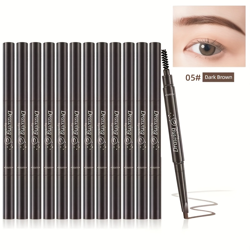 TEMU 12 Pack Double Ended Eyebrow Pencil Waterproof 5- Makeup Double Ended Automatic Eyebrow Pencil Waterproof Long Effect Simple Eyebrow Pencil And Eyebrow Brush, Perfect Gift For Day