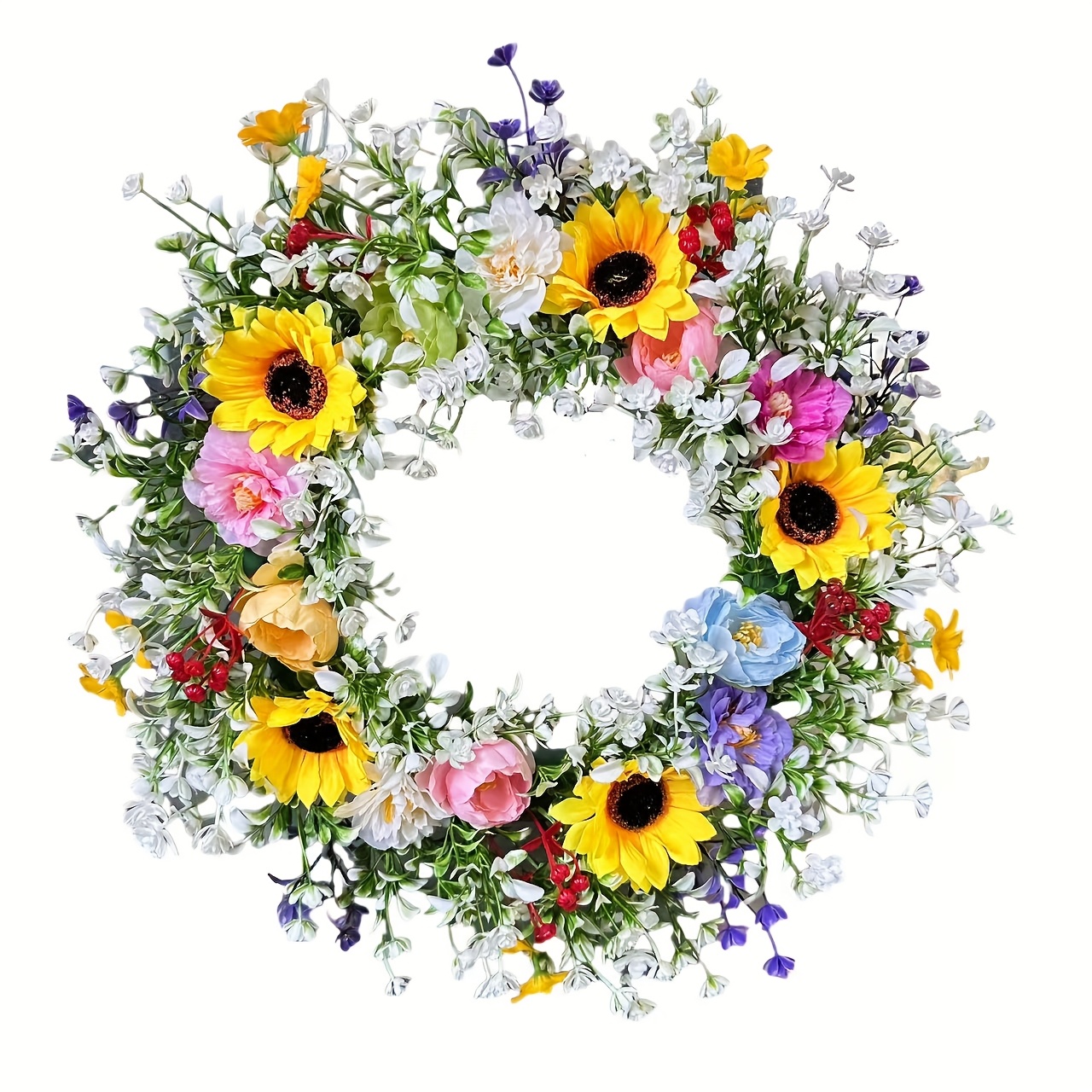 1pc Vibrant Front Door Artificial Sunflower Wreath Colorful