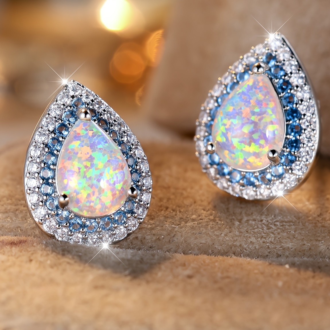 

Elegant Pear-shaped Synthetic Opal Stud Earrings - Silvery , &