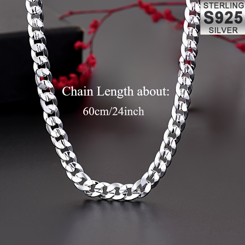 TEMU Fashion 925 Sterling Silver 7mm Flat Cuban Chain Necklace - Suitable For Men And Women', Weddings, Parties, Christmas Gifts, Gifts And Party